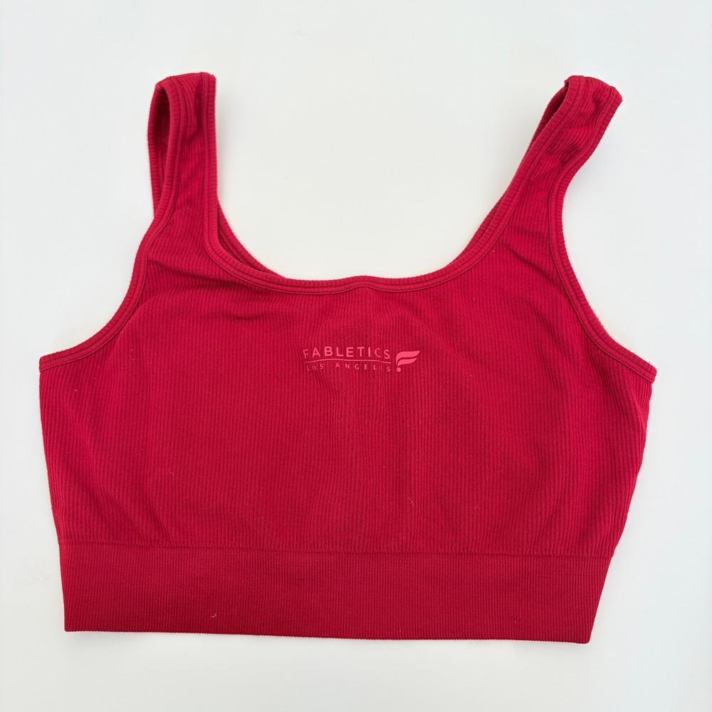 Fabletics Red Ribbed Seamless Scoop Neck Womens Sports Bra Size Small Activewear